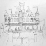 Die fliegende Stadt, Bleistift, Papier, A4