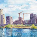 Aspern See, Seestadt Aspern, Wien | Aquarell | 10. September 2019