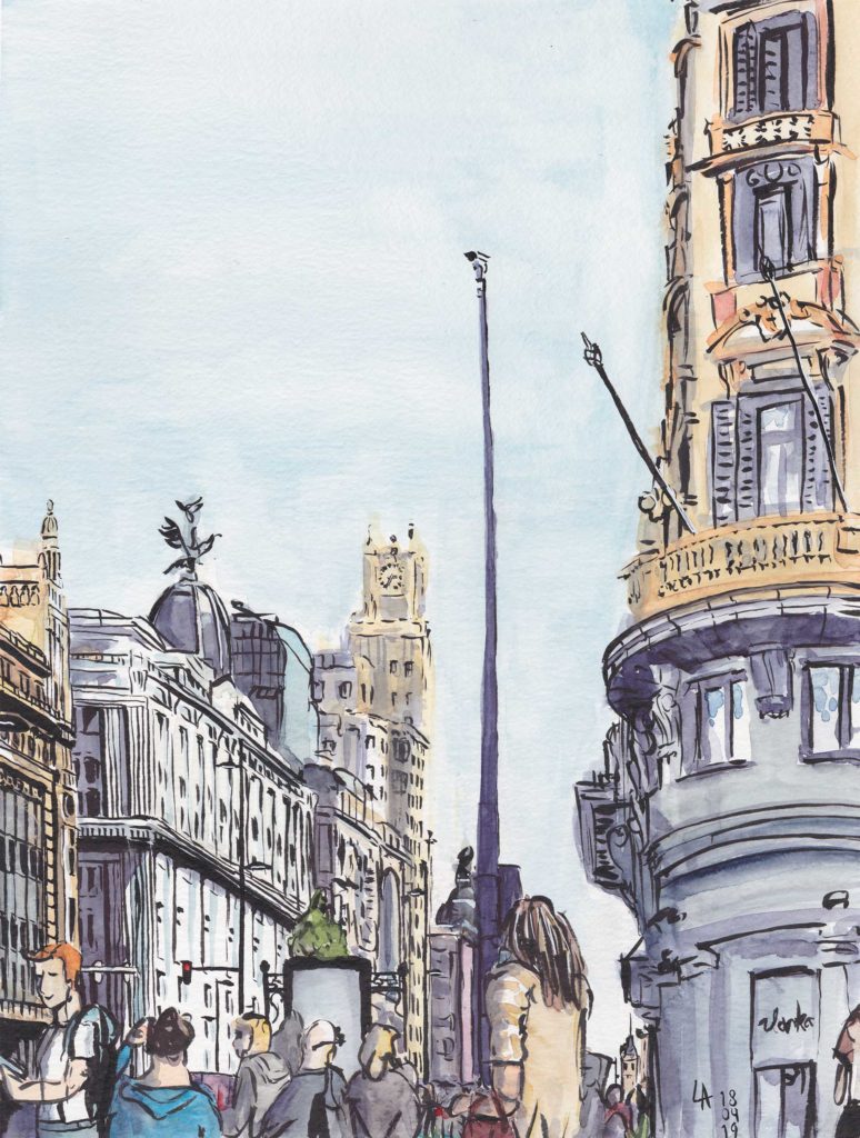 Gran Via, Madrid | Pentel Brush Pen & Aquarell | 18. April 2019