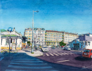 Jugendstilbauten NaschmarktRiesenrad, Wien – 2021 | Aquarell, 42,5 x 32,5 cm * in Privatbesitz