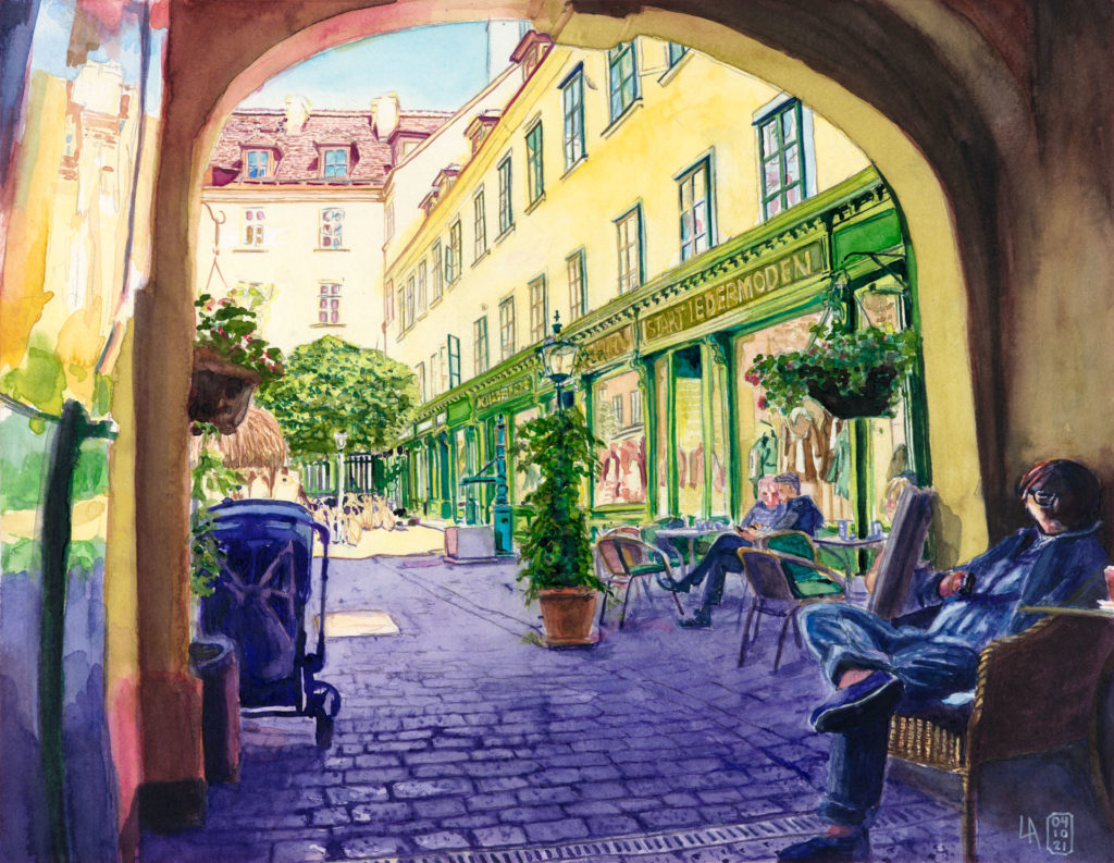 Raimundhof, Wien – 2021 | Aquarell, 40 x 31 cm * In Privatbesitz