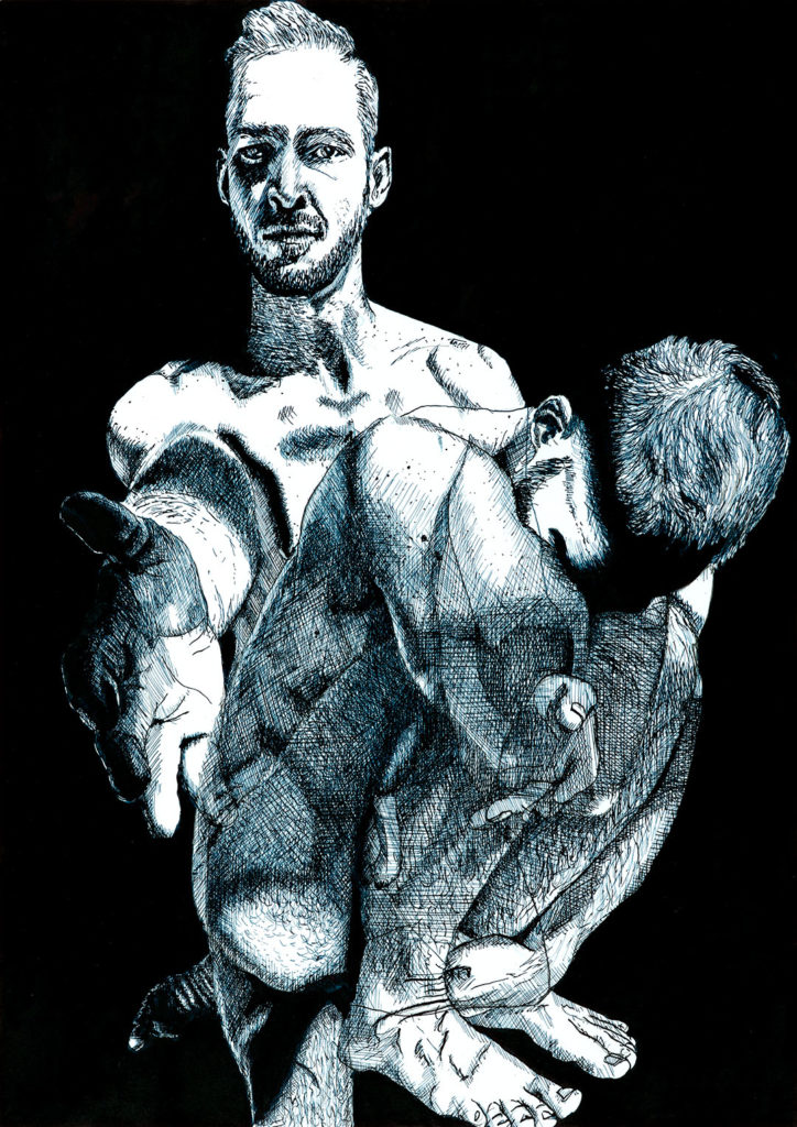 Queer Masculinity – Lars van Roosendaal, Schwarzblaue kalligraphietusche, Feder | 2020 | 29,7 x 42 cm