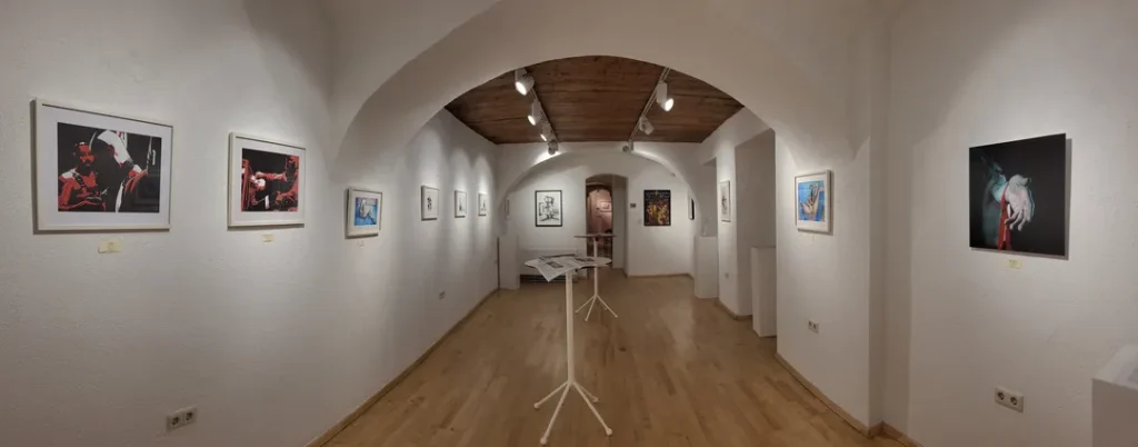 Ansicht der Ausstellung ‚I just want to be a good Boy!‘ von Lars van Roosendaal, gehängte Werke in der Galerie Himmelpfortgasse Wien