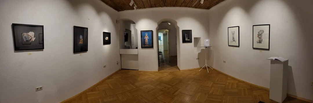 Ansicht der Ausstellung ‚I just want to be a good Boy!‘ von Lars van Roosendaal, gehängte Werke in der Galerie Himmelpfortgasse Wien